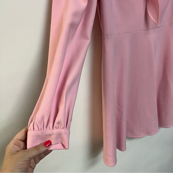 Black Halo Ellen Mini Dress Pink Bow Tie Puff Sleeve Preppy Coquette 8 $375 - Picture 5 of 12